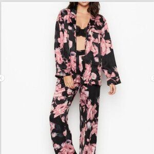 VICTORIA'S SECRET 100% MULBERRY SILK PJS PAJAMA 2PCSET SHIRT&PANTS FLORAL XS